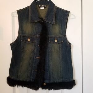 MIXIT Ombre Dark Blue Faded Jean Vest Rabbit